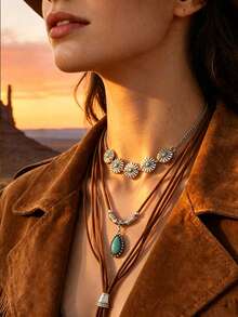 Retro Multi-Layer Necklace For Women, Pendant Neck Chain, Bohemian Style Versatile Accessory. - Multicolor - View 2