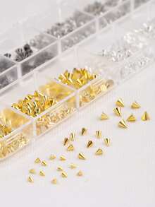 12件金屬鉚釘，金色/銀色/槍灰色錐形鉚釘，龐克哥德 Y2K 3D 合金美甲裝飾 DIY 指甲配件 - 彩色 - 查看 8
