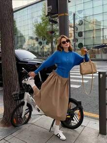 Women's Autumn/Winter Ribbed Knit Solid Color Batwing Sleeve Cardigan, Batwing Sleeve Knit Cardigan, Batwing Sleeve Top, Autumn Fall - Royal Blue - View 11