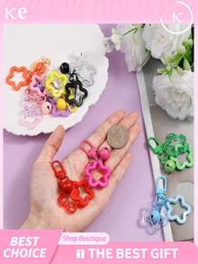 20/10/5/1pc Star Bell Keychain Hollow Star Pendant Key Chain With Bell Resin Five-Pointed Star Key Ring Pendant Clip Alloy Rotating Buckle, Suitable For Bags Backpacks Keys Decoration - A - View 4