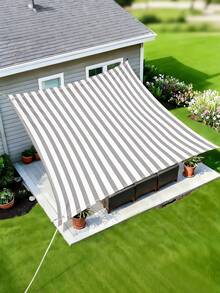 1pc Simple Striped Print Pattern Sunshade Cloth, 2D Flat Print Outdoor Camping Tent, Sunshade Cloth, Camping Hiking Sunshade And Canopy, Washable, Suitable For Various Scenes Such As Garden, Camping, Beach, Without Support Frame - Light Grey - View 3
