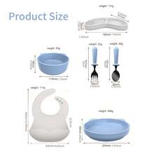 Silicone Baby Feeding Set 5pc, Anti-Choke Spoon & Fork, Waterproof Bib, Easy-Clean, 6M+, New Mom Gift - Blue - View 2