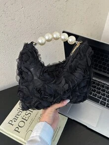 Dedoo 優雅玫瑰新娘手拿包 女款晚宴包 肩背水桶包（隨機花紋） 情人節節日禮物 派對適用 - 黑色 - 查看 5