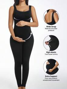 Women Maternity Shapewear Jumpsuit, Pregnancy Compression High Stretch Bodysuit ,Full Length Leggings For Tummy Control & Comfort - Black - View 6