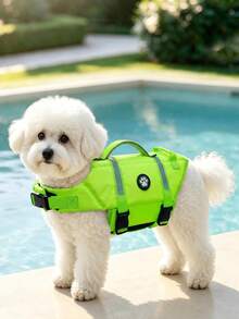 Dog Life Jacket, Lightweight Adjustable Buoyancy Vest With Rescue Handle, High Visibility Reflective Design, Suitable For Medium And Small Dogs Swimming And Boating - Green - View 2