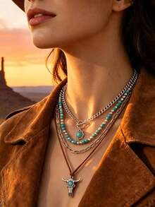 Retro Multi-Layer Necklace For Women, Pendant Neck Chain, Bohemian Style Versatile Accessory. - Multicolor - View 3