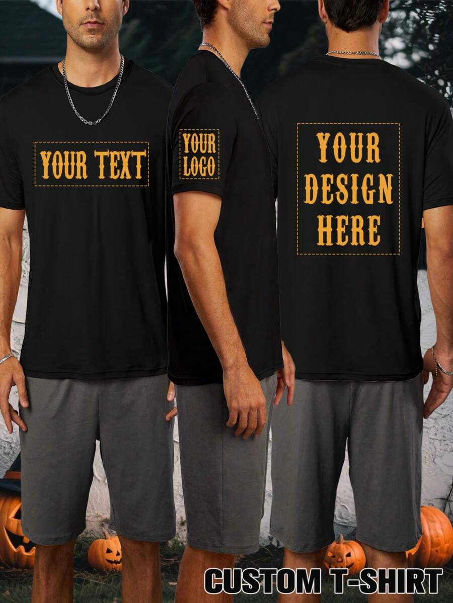 Custom Basic T-Shirt Unisex, Upload Photo & Text, Personalized Birthday & Anniversary Halloween Gift - Black - View 1