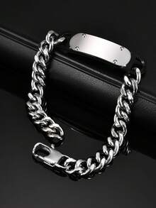 1 buah Gelang Tebal Pelat Melengkung Dua Lapis Stainless Steel Vintage, Perhiasan Gaya Punk Pria - Perak - View 2