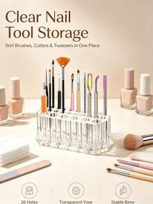26-Slot Nail Brush Storage Rack, Desktop Eyeliner & Makeup Brush Holder, Acrylic Makeup Brush Organizer, Display Stand, Nail Art Tool Accessories - Multicolor - View 3