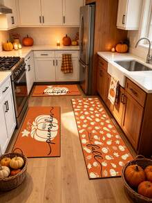 1/2 piezas Alfombra de cocina con calabaza de otoño y Acción de Gracias, alfombra y tapete de cocina de otoño, accesorio de cocina antideslizante, lavable y absorbente, regalo para las fiestas de Acción de Gracias! - Multicolor - Ver 3