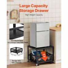 Fridge Stand With Storage, 198 Lbs Fridge Table With Movable Storage Cart Swivel Wheels, Beverage Refrigerator Stand Coffee Bar, Fridge Organizer Office Home Dorm, Black - B - View 4