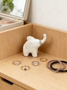 大象戒指收納盒 3D列印耳環收納架 婚戒展示台 迷你雕塑裝飾品 桌面房間裝飾 - 小象戒指收納 - 查看 3