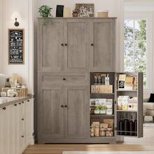 Kitchen Pantry Storage Cabinet Countertop Display Organizer Holder Storage Rack Frame With Doors Shelves Drawer Freestanding Food Storage Cupboard For Dining Living Room Ash Gray - Black - View 5