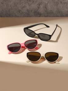 3 PCS Boys Girls 6-9Y Retro Oval Fashion Glasses Lightweight PC Material Frame Solid Color Lens Suitable For Casual Vacation Outing With Glasses Box - Multicolor - View 8