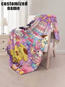 SANRIO 1件卡通主題客製化毛毯，可客製化個人姓名與愛心元素，可愛甜美風格，柔軟舒適，可機洗，適用於沙發、床鋪、旅行，送給家人與朋友的完美禮物 - 彩色 - 查看 4