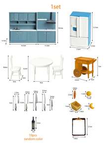 1 Set 1:12 Luxury Dollhouse Mini Kitchen Furniture Accessories, Suitable For Soft Dollhouse Full Scene Setup, Miniature Scene Photography, Collectible Figure Display, DIY Miniature House, Fresh European Style Kitchen Decor For Girls, Birthday Christmas Gift Choice, Fun And One-Stop Creation Of Exquisite Cooking Miniature World - Multicolor - View 4