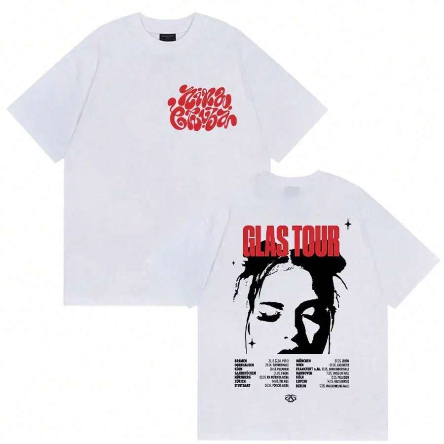 Nina Chuba Album Tour 2025 Printed T-Shirt For Men And Women, Short-Sleeved Hip-Hop Garment, Retro T-Shirt, T1rendy Oversized Cotton T-Shirt - White 6 - View 1