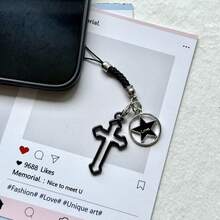 1pc Star Hollow Cross Phone Chain Pendant, Vintage Halloween Small Gift Phone Accessory - Multicolor - View 2