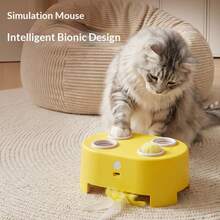 Interactive Cat Toy 3-In-1 Automatic Cheese-Shaped USB Rechargeable 4-Hole Mole & Rotating Feather 3-Mode Electric Pet Toy For Indoor Adult Cats & Kittens, Relieves Boredom Interactive Automatic Cat Toy - Yellow - View 8