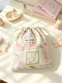 Cute Floral Drawstring Bag, Portable Mini Cosmetic Bag, Jewelry, Headphones, Dust-Proof Storage Bag, Portable Miscellaneous Organizer Bag - Multicolor - View 9