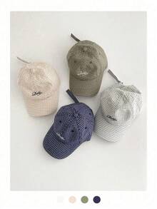 Minimalist Embroidered Text Pattern Soft Top Plaid Cap, Thin Brim Design, Sun Protection Function, 5-Panel Hat, Street Style Solid Color Plaid Baseball Cap, Unisex, Suitable For College Style Matching - Multicolor - View 1