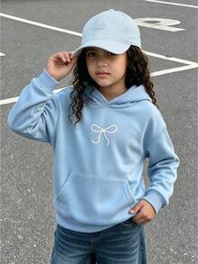 Sweatshirt Hoodie Motif Pita Biru Muda untuk Anak Perempuan, Sweatshirt Pullover Longgar dengan Bahu Jatuh dan Kantong Kanguru, Atasan Kasual Serbaguna untuk Musim Semi dan Gugur - Biru - View 1