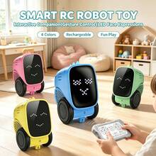 1 pieza Robot de juguete para niños, robot de control remoto rosa, sensor táctil, con baile, canto, control controlado programable, demostración automática, cambio de expresión LED, música, cuentacuentos, dinosaurio, Robot recargable de mando a distancia, juguete de robot a control remota de 2.4GHz, adecuado para adolescentes de 3 a 12 años, regalo educativo de telecontrol inteligente, Halloween, Navidad, Pascua, cumpleaños (amarillo/azul/verde/rosa) - Multicolor - Ver 2