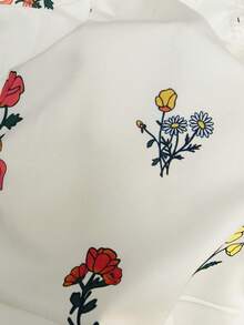 Women's Casual Ditsy Floral Short Sleeve Shirt, White, Summer - Apricot - View 8