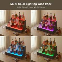 LED Lighted Liquor Bottle Display Shelf, 24/37 Inch Bar Display Shelf, 3 Step Freestanding Holding Bottles For Home Bar, Party, Walnut - Walnut - View 5