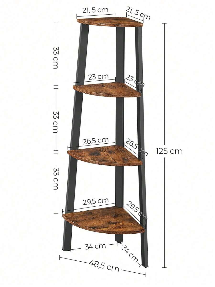 Estantería esquinera industrial 4 niveles madera metal café, soporte plantas hogar oficina - Marrón - Ver 1