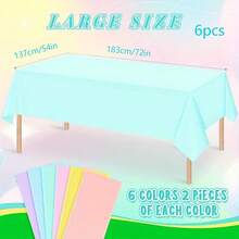 6pcs Plastic Macaron Color Tablecloths, Multi-Color Disposable Rectangular Tablecloths, Solid Color Tablecloths, High-End Fresh Colors, High Quality Suitable For Weddings, Birthday Parties, School Events, Family Gatherings, Spring Easter And Summer Party Decorations - Multicolor - View 7