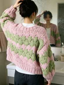 Women's New Long-Sleeve Loose Knit Cardigan For Spring  Autumn - Also Suitable For Winter  Fall Wear - Pink - View 6