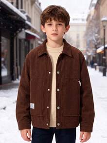 Boys' Vintage Corduroy Jacket, Thickened Loose Fit Jacket For Autumn/Winter - Brown - View 7