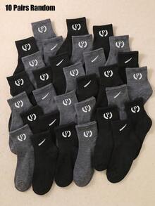 5/10/20 Pairs Random Color Crew Socks, Sporty Black Socks For Boys And School Students, Boys Socks Back To School Fall Daily Sport Outfit - Multicolor - View 8
