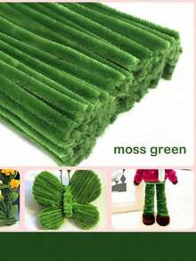 100/200/300/500pcs Green Handmade Chenille Stems, Multi-Color Thick Soft Bendable Pipe Cleaners, Suitable For Arts Crafts Creative DIY Decoration Projects - Green - View 1
