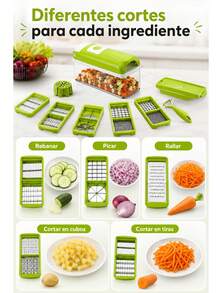 Multifunctional Vegetable Slicer With Interchangeable Blades, Transparent Container, Detachable Design For Salads, Fruits, And Kitchen Food Preparation - Green - View 7