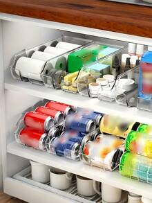 Transparent Stackable Can Organizer Space-Saving Storage Box Suitable For Refrigerator Storage Drawer-Style Storage Rack Ideal For Teacher's Day World Cup Kitchen Accessories Outdoor Camping Home Office Household Items Kitchen Storage Essential - Multicolor - View 11