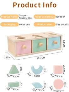Montessori Educational Toy For Toddlers Hand-Eye Coordination Drawer Shape Matching And Sorting Early Learning Puzzle Toy - Multicolor - View 12