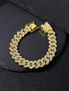 1pc Men's Hip Hop Fully Iced Out Diamond Shaped Cuban Link Bracelet, Adjustable Cuban Anklet Bracelet, Stylish Street Jewelry For Men - Diamond Cuban Chain - View 15