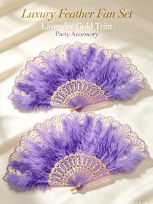 1pc Faux Feather Embroidered Floral Fan - 1920s Vintage Flapper Hand Fan, Suitable For Masquerade, Dance, Halloween, Christmas & - 1920s Prohibition Era, Hand Fan, Historical Dance Party Prop - Multicolor - View 3
