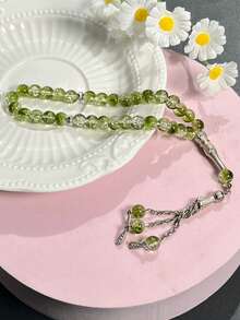 1pc 33-Bead Artificial Crystal Muslim Prayer Beads, Vintage Carved Silver Tube Chain Tassel Tasbih, Luxury High-End Islamic Prayer And Recitation Beads - Multicolor - View 7