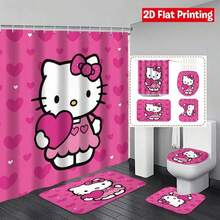 Sanrio Hello Kitty Heart Pattern Shower Curtain Set, 4 Pieces, Includes Bathroom Decor And Matching Hooks For Daily Use (2 Shower Curtains, 1 Toilet Lid Cover, 1 Shower Curtain) - 4-piece Shower Curtain Set - View 14