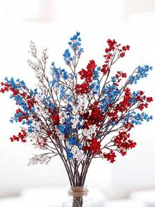9pcs/Set Tricolor Baby's Breath Artificial Flower Bouquet,Patriotic Red White Blue Baby's Breath Floral Arrangement,Fake Flowers For Independence Day,Memorial Day, Dining Table Centerpiece,DIY Floral Decor,Home Decor, Indoor/Outdoor,Party,Wedding - Red, White and Blue - View 4