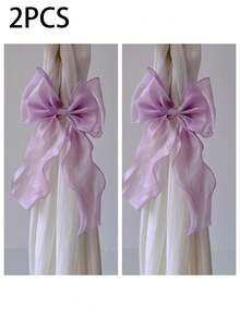 2pcs Organza Bow Curtain Tiebacks, Elegant Wavy Ribbon Curtain Holdbacks, Bedroom Wedding Aesthetic Room Decor Window Accessories - 2pcs - View 11