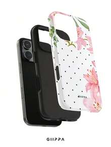 GIIPPA 1pc Black Polka Dot & Pink Hibiscus Pattern Design Phone 17 Pro Max Phone Case, Compatible With Phone 16 Pro Max, 15 Pro Max, 14 Pro Max, Korean Style High-End Fashion & Fun Phone Case, Suitable For 11/12/13/14/15/16 Pro Max Plus, Elegant Design For Men & Women, Perfect Gift For Girlfriend On Christmas, Valentine's Day, Easter, Wedding Season And Birthday! - Multicolor - View 2