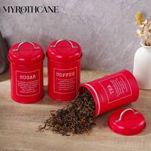 Myrothcane Christmas & Halloween Red Metal Storage Canister 3-Piece Set, Airtight Coffee Tea Sugar Canisters With Lids And Handles, Vintage Kitchen Countertop Food Storage Containers, Suitable For Coffee Beans, Loose Tea, Granulated Sugar, Decorative Kitchen Storage Containers - Red - View 5