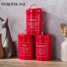 Myrothcane Christmas & Halloween Red Metal Storage Canister 3-Piece Set, Airtight Coffee Tea Sugar Canisters With Lids And Handles, Vintage Kitchen Countertop Food Storage Containers, Suitable For Coffee Beans, Loose Tea, Granulated Sugar, Decorative Kitchen Storage Containers - Red - View 4