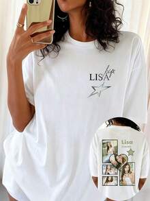 BLACKPINKS Lisa Manoban Heart Star Pastel Vogue Multi Photo Retro Graphic Tee - 白色 - 查看 1
