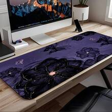 1件特大號加長紫色背景深色花紋花卉蝴蝶滑鼠墊，柔軟布料鍵盤墊，附防滑橡膠底座與縫線邊緣，靜音深紫色夢幻花卉蝴蝶美學鍵盤墊，適合遊戲、居家辦公與學習場景 - 查看 11
