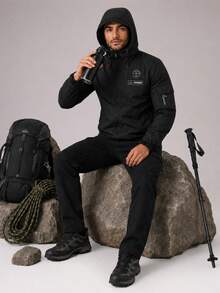 CZRLHYT Men's Black Fabric Hooded Long Sleeve Outdoor Jacket, Suitable For Sports And Various Outdoor Activities - Black - View 2